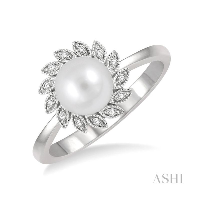 ASHI Flower Pearl & Diamond Fashion Ring 56188PPTSWPWG