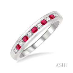 ASHI Channel Set Alternate Gemstone & Diamond Wedding Band 46497PPFGRBWG