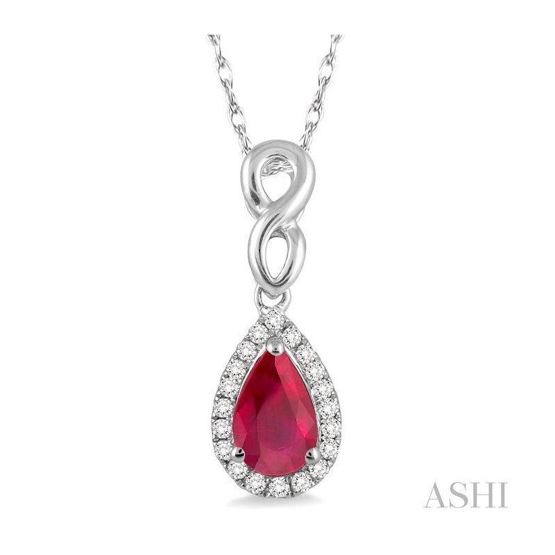 ASHI Pear Shape Gemstone & Halo Diamond Pendant 57058PPFSPDRBWG