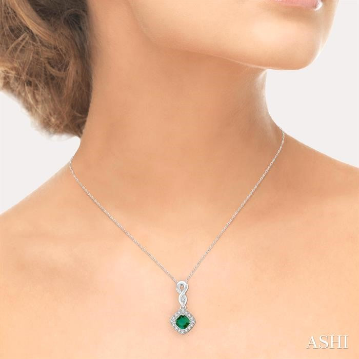 ASHI Cushion Shape Gemstone & Halo Diamond Pendant 57088PPFSPDEMWG