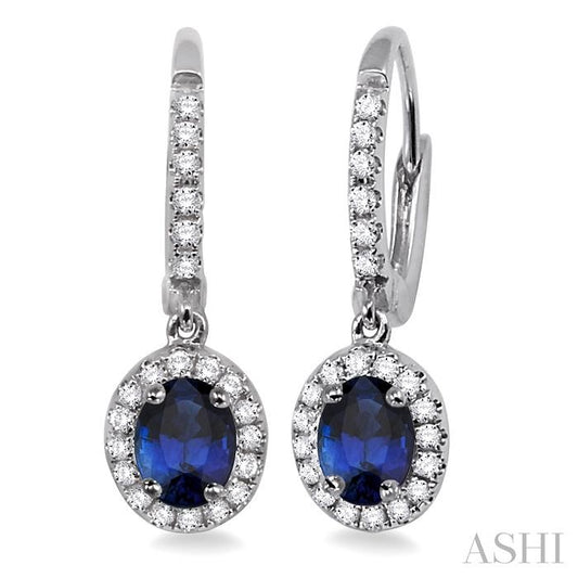 ASHI Oval Shape Gemstone & Halo Diamond Earrings 57186PPFGERSPWG