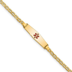 Quality Gold 14k Medical Semi-Solid Soft Diamond Shape Red Enamel Anchor ID Bracelet XM601CC