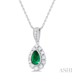 ASHI Pear Shape Gemstone & Halo Diamond Pendant 57536PPFGPDEMWG