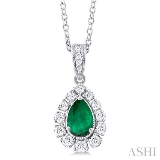 ASHI Pear Shape Gemstone & Halo Diamond Pendant 57536PPFGPDEMWG
