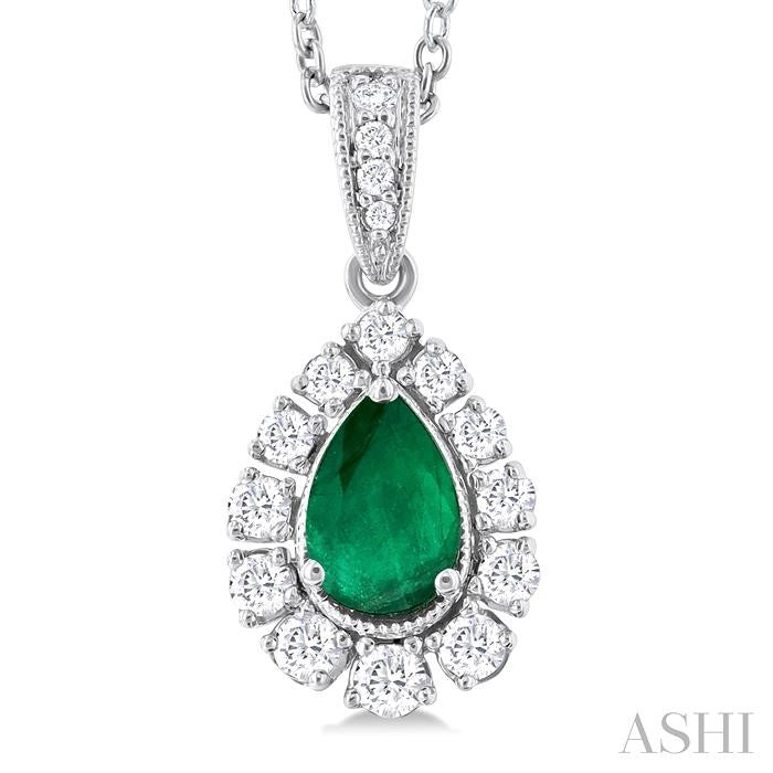 ASHI Pear Shape Gemstone & Halo Diamond Pendant 57536PPFGPDEMWG
