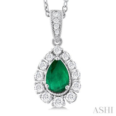ASHI Pear Shape Gemstone & Halo Diamond Pendant 57536PPFGPDEMWG