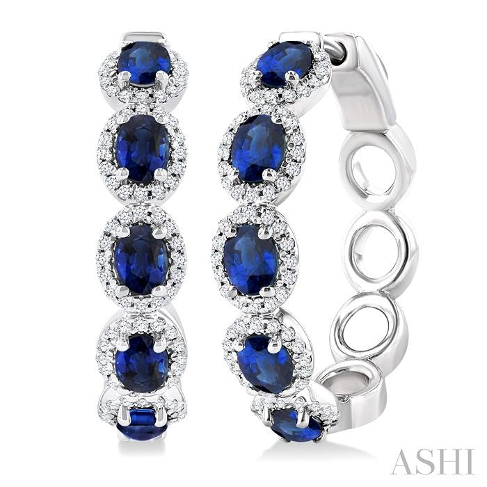 ASHI Oval Shape Gemstone & Halo Diamond Hoop Earrings 57583PPFGERSPWG