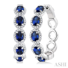 ASHI Oval Shape Gemstone & Halo Diamond Hoop Earrings 57583PPFGERSPWG