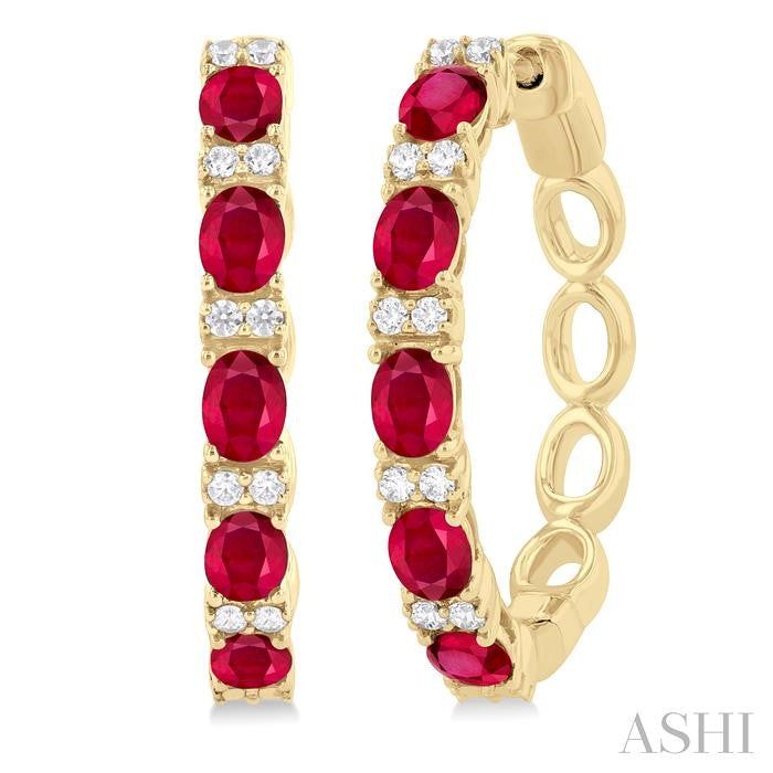 ASHI Oval Shape Alternate Gemstone & Diamond Hoop Earrings 57636PPFGERRBYG