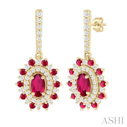 ASHI Oval Shape Gemstone & Halo Diamond Earrings 57645PPFGERRBYG-OV