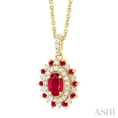ASHI Oval Shape Gemstone & Halo Diamond Pendant 57646PPFGPDRBYG-OV