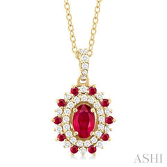 ASHI Oval Shape Gemstone & Halo Diamond Pendant 57646PPFGPDRBYG-OV