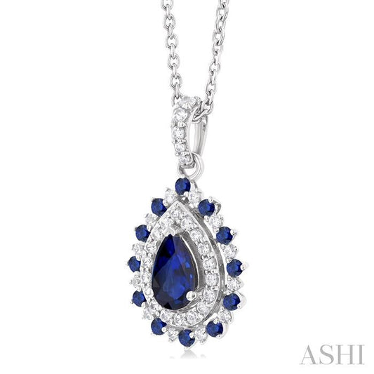 ASHI Pear Shape Gemstone & Halo Diamond Pendant 57646PPFGPDSPWG-PR