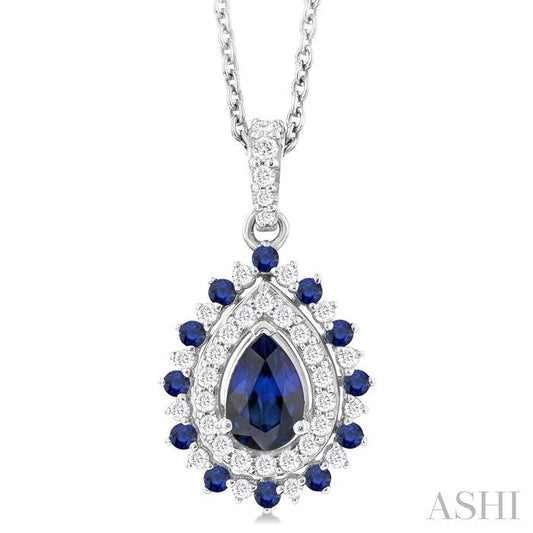 ASHI Pear Shape Gemstone & Halo Diamond Pendant 57646PPFGPDSPWG-PR