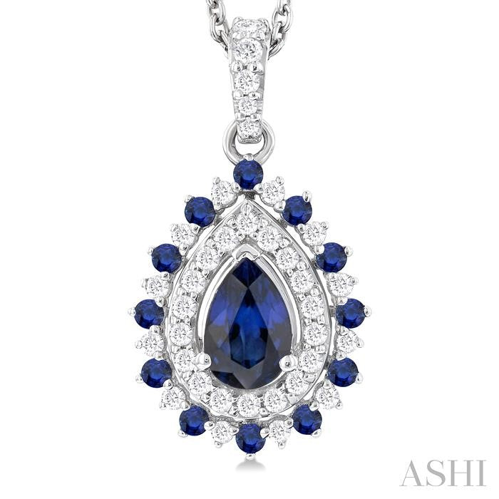 ASHI Pear Shape Gemstone & Halo Diamond Pendant 57646PPFGPDSPWG-PR