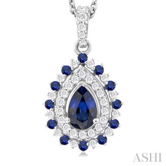 ASHI Pear Shape Gemstone & Halo Diamond Pendant 57646PPFGPDSPWG-PR