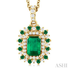 ASHI Emerald Shape Gemstone & Halo Diamond Pendant 57647PPFGPDEMYG-OC