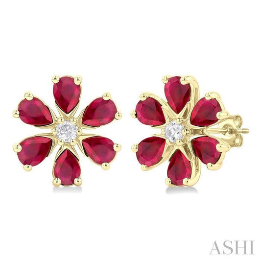 ASHI Blossom Pear Shape Gemstone & Diamond Earrings 57768PPFGERRBYG