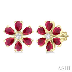 ASHI Blossom Pear Shape Gemstone & Diamond Earrings 57768PPFGERRBYG