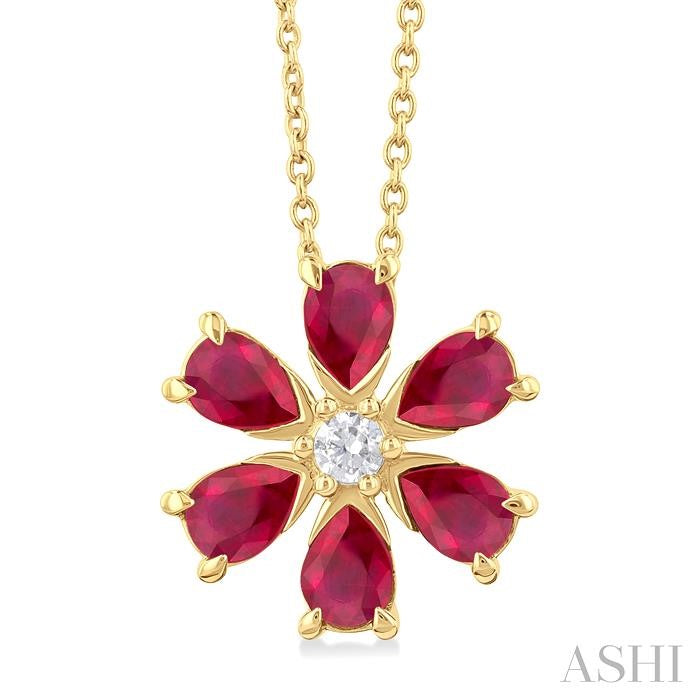 ASHI Blossom Pear Shape Gemstone & Diamond Pendant 57769PPFGPDRBYG