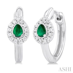 ASHI Pear Shape Gemstone & Petite Halo Diamond Huggie Fashion Earrings 57778PPTSEREMWG