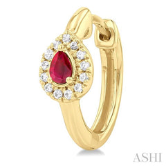 ASHI Pear Shape Gemstone & Petite Halo Diamond Huggie Fashion Earrings 57778PPTSERRBYG
