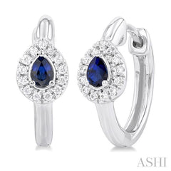 ASHI Pear Shape Gemstone & Petite Halo Diamond Huggie Fashion Earrings 57778PPTSERSPWG