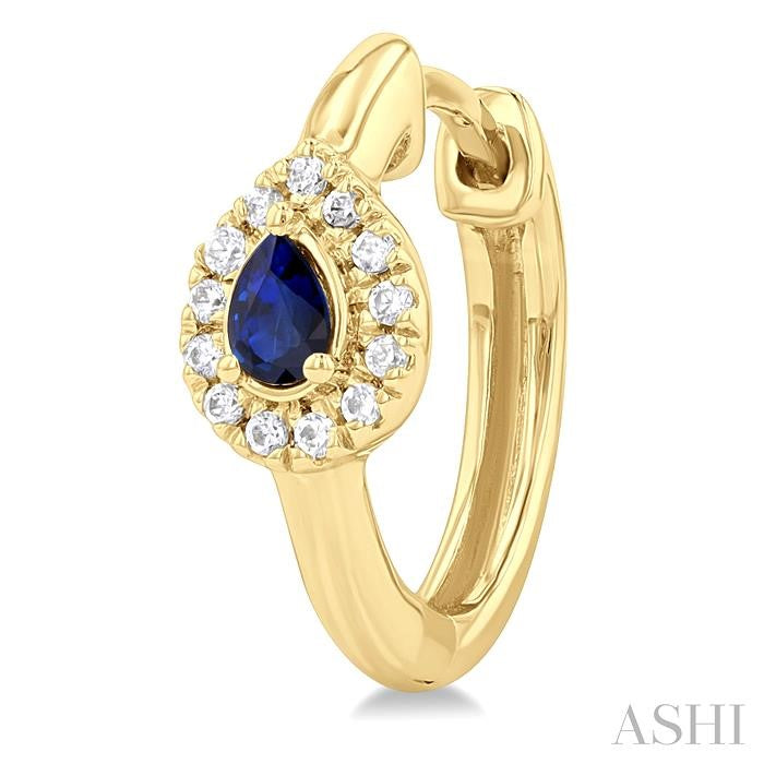 ASHI Pear Shape Gemstone & Petite Halo Diamond Huggie Fashion Earrings 57778PPTSERSPYG