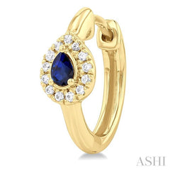 ASHI Pear Shape Gemstone & Petite Halo Diamond Huggie Fashion Earrings 57778PPTSERSPYG