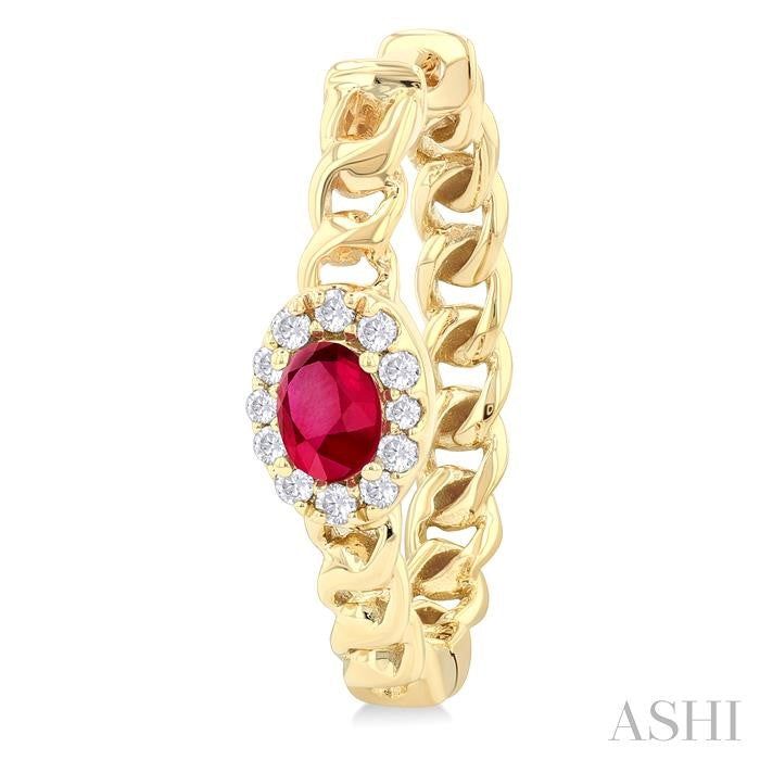 ASHI Oval Shape Curb & Cuban Gemstone & Halo Diamond Fashion Hoop Earrings 57888PPTGERRBYG-OV