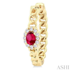 ASHI Oval Shape Curb & Cuban Gemstone & Halo Diamond Fashion Hoop Earrings 57888PPTGERRBYG-OV
