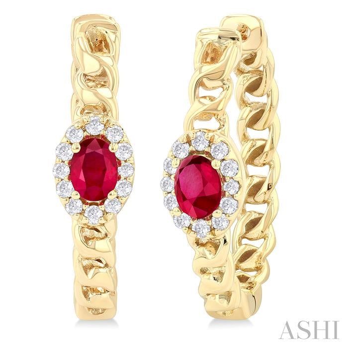 ASHI Oval Shape Curb & Cuban Gemstone & Halo Diamond Fashion Hoop Earrings 57888PPTGERRBYG-OV