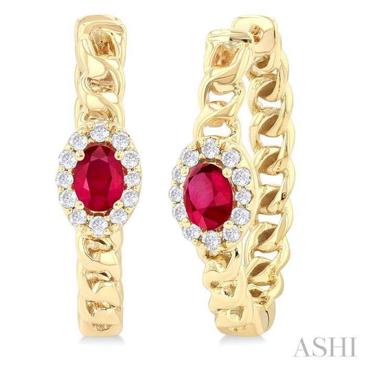 ASHI Oval Shape Curb & Cuban Gemstone & Halo Diamond Fashion Hoop Earrings 57888PPTGERRBYG-OV