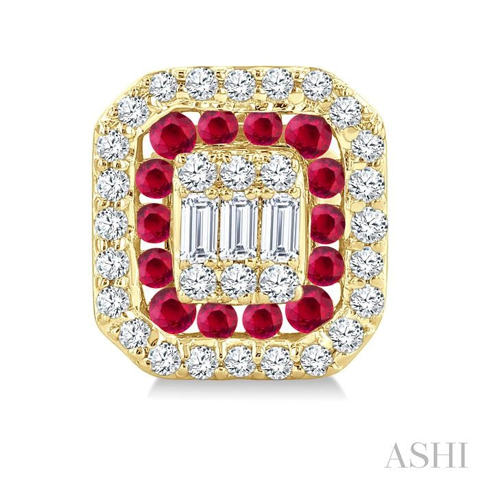 ASHI Emerald Shape Gemstone & Diamond Fusion Earrings 57975PPFGERRBYG-OC
