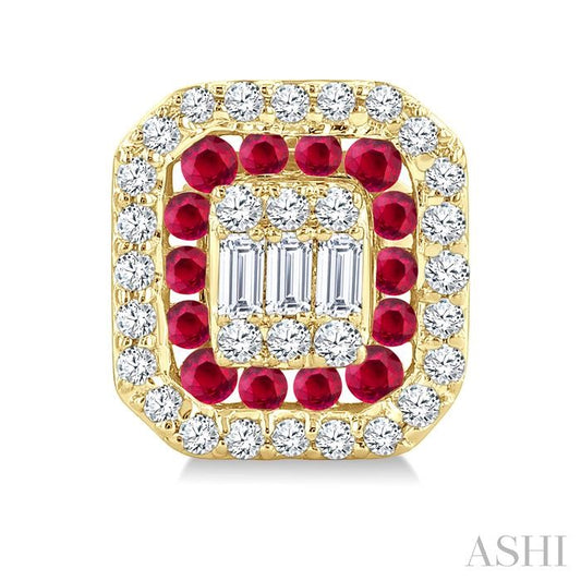 ASHI Emerald Shape Gemstone & Diamond Fusion Earrings 57975PPFGERRBYG-OC