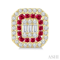 ASHI Emerald Shape Gemstone & Diamond Fusion Earrings 57975PPFGERRBYG-OC