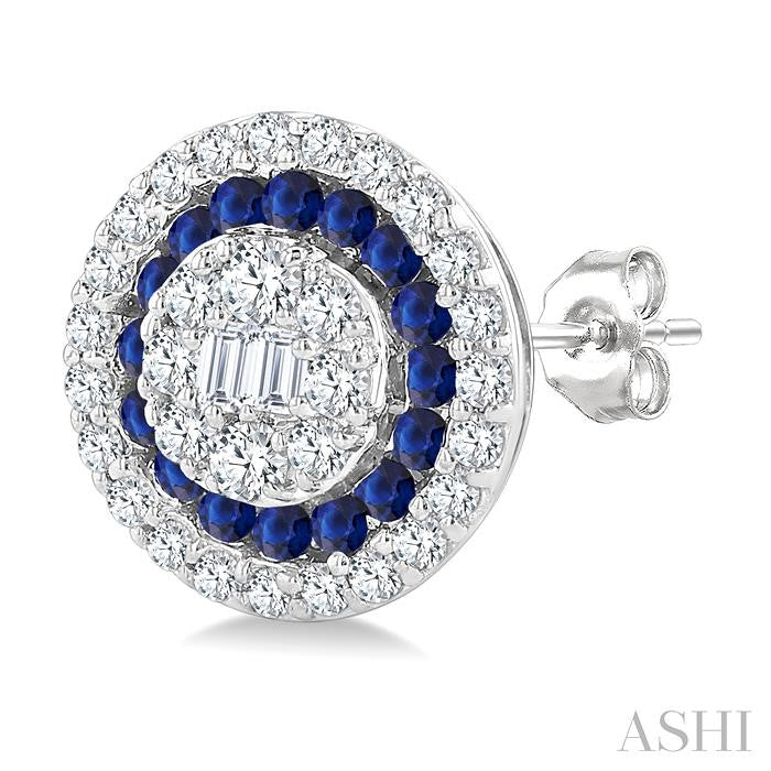 ASHI Round Shape Gemstone & Diamond Fusion Earrings 57975PPFGERSPWG-RD