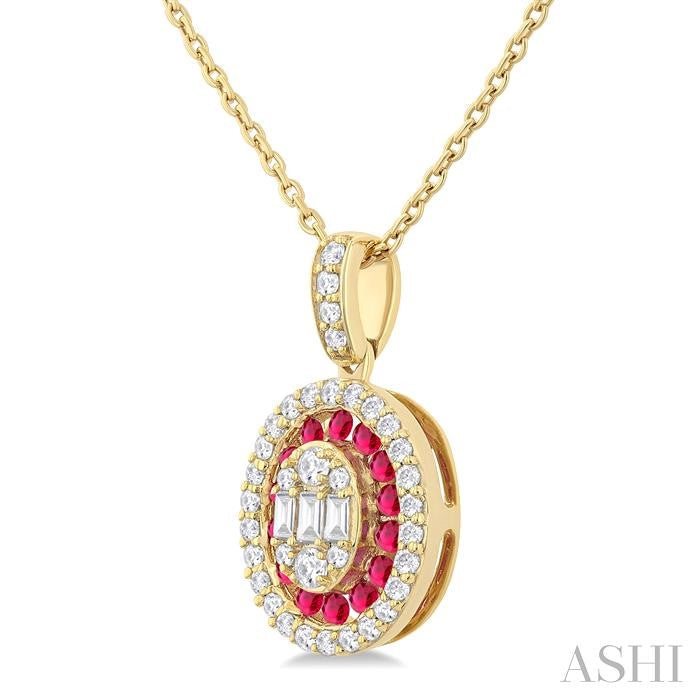 ASHI Oval Shape Gemstone & Halo Diamond Fusion Pendant 57975PPFGPDRBYG-OV
