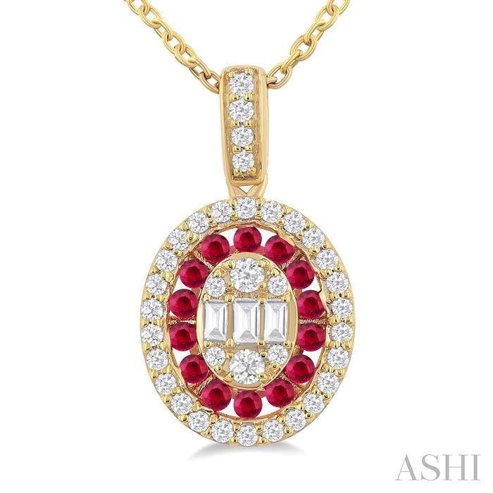 ASHI Oval Shape Gemstone & Halo Diamond Fusion Pendant 57975PPFGPDRBYG-OV