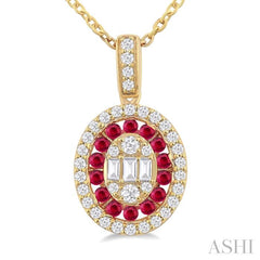 ASHI Oval Shape Gemstone & Halo Diamond Fusion Pendant 57975PPFGPDRBYG-OV