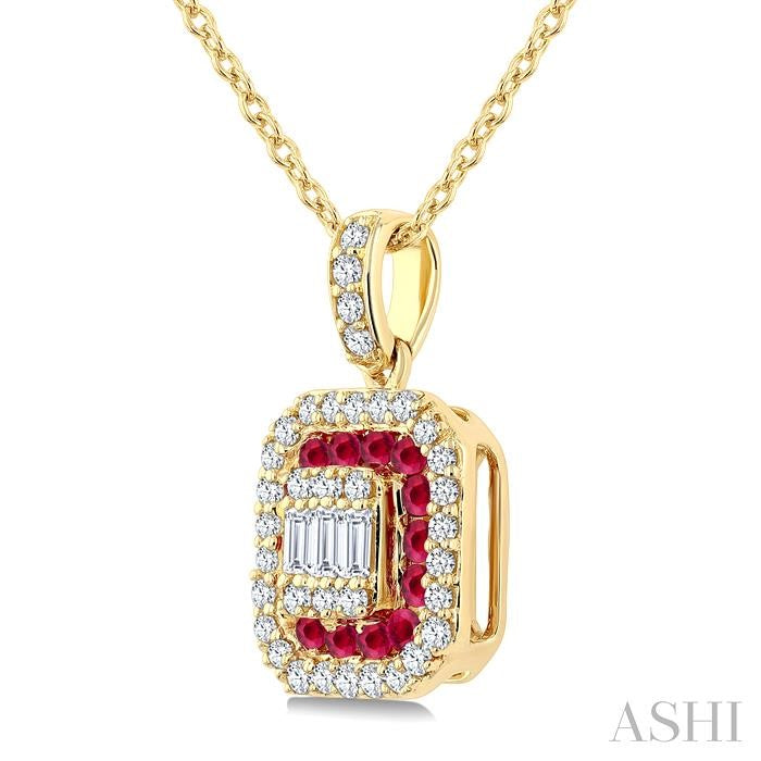 ASHI Emerald Shape Gemstone & Diamond Fusion Pendant 57976PPFGPDRBYG-OC