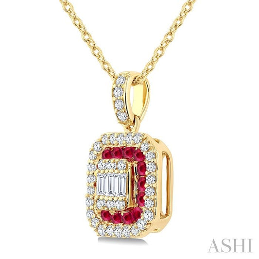 ASHI Emerald Shape Gemstone & Diamond Fusion Pendant 57976PPFGPDRBYG-OC