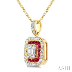 ASHI Emerald Shape Gemstone & Diamond Fusion Pendant 57976PPFGPDRBYG-OC