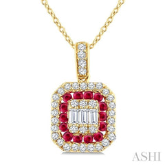 ASHI Emerald Shape Gemstone & Diamond Fusion Pendant 57976PPFGPDRBYG-OC