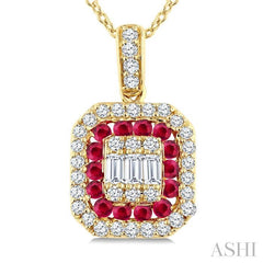 ASHI Emerald Shape Gemstone & Diamond Fusion Pendant 57976PPFGPDRBYG-OC