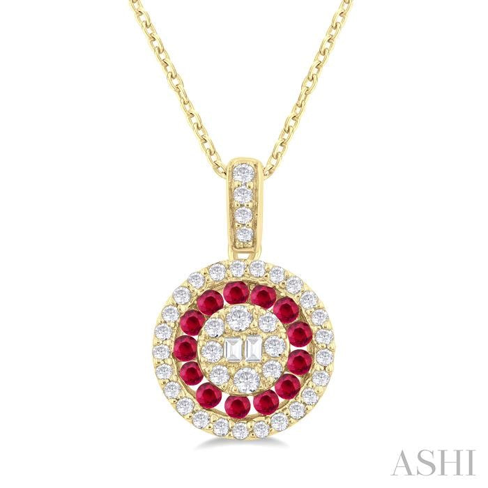 ASHI Round Shape Gemstone & Diamond Fusion Pendant 57976PPFGPDRBYG-RD