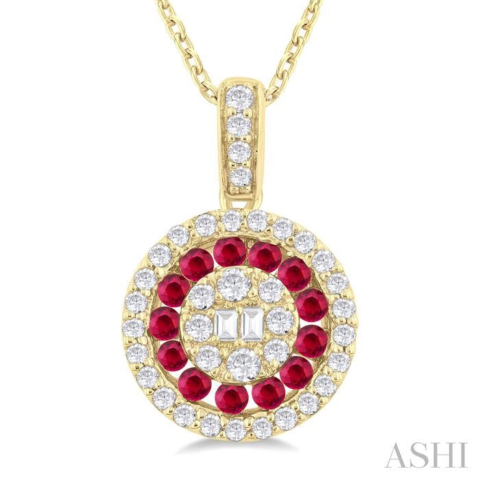 ASHI Round Shape Gemstone & Diamond Fusion Pendant 57976PPFGPDRBYG-RD