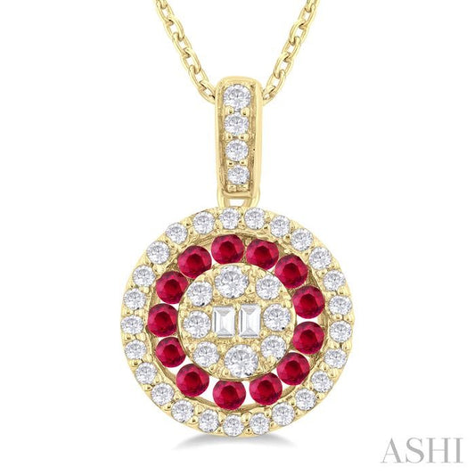 ASHI Round Shape Gemstone & Diamond Fusion Pendant 57976PPFGPDRBYG-RD