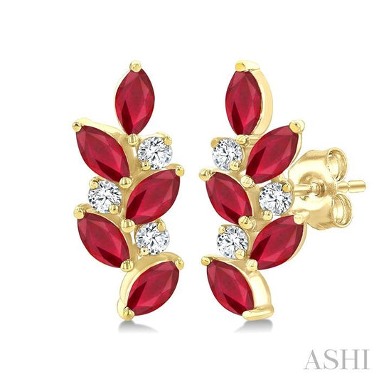 ASHI Marquise Shape Gemstone & Diamond Fashion Ear Climbers 57988PPFGERRBYG