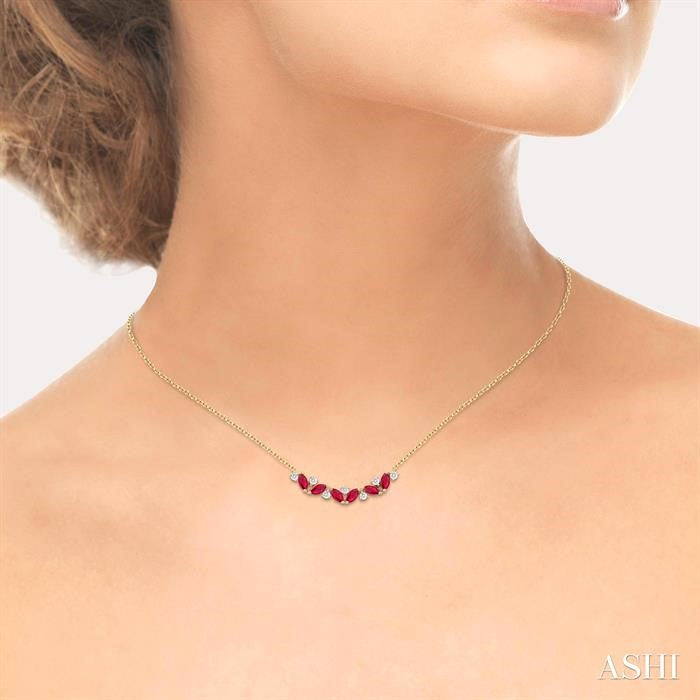 ASHI Marquise Shape Gemstone & Diamond Necklace 57988PPFGPDRBYG